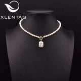 Xlentag Square Pearl Pendant Necklace Plated 18k Women Wedding Engagement