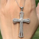 Vecalon 925 Silver Pave 5A CZ Party Cross Pendant Women Bridal Necklace