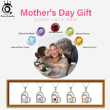 925 Silver Double Heart Women's Pendant Necklace Natural Gemstone Mother's Gift