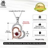 925 Silver Double Heart Women's Pendant Necklace Natural Gemstone Mother's Gift