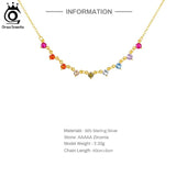 Rainbow CZ Necklace 925 Sterling Silver 14K Plated Colorful Cubic Zirconia