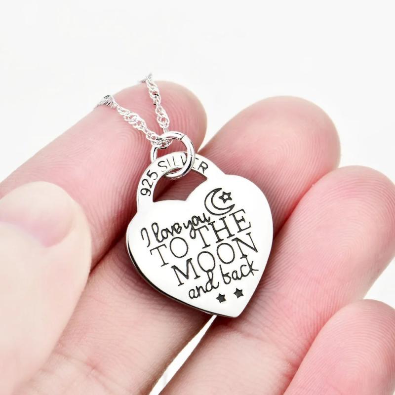 925 Sterling Silver I Love You To The Moon And Back Pendant Necklace