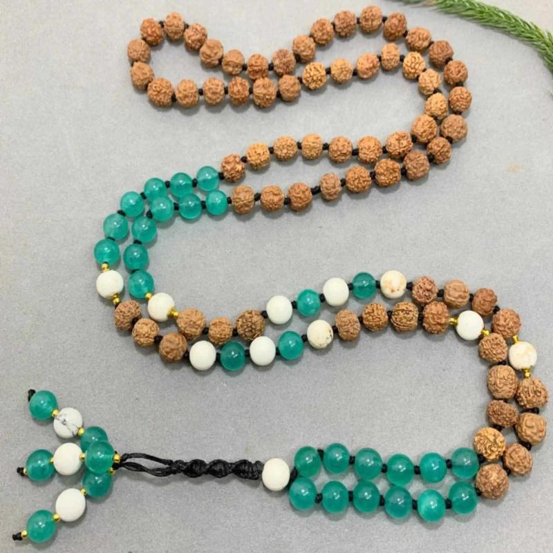 8mm Rudraksha Howlite Beads Necklace Seven Chakras Taseel Lucky