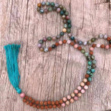 8mm Natural Rudraksha Turquoise Rose Quartz Beads Necklace