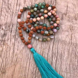 8mm Natural Rudraksha Turquoise Rose Quartz Beads Necklace