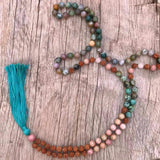 8mm Natural Rudraksha Turquoise Rose Quartz Beads Necklace