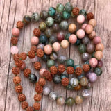 8mm Natural Rudraksha Turquoise Rose Quartz Beads Necklace