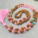 8mm Rudraksha Rose Quartz Aquamarine Beads Necklace