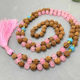 8mm Rudraksha Rose Quartz Aquamarine Beads Necklace