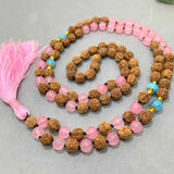 8mm Rudraksha Rose Quartz Aquamarine Beads Necklace