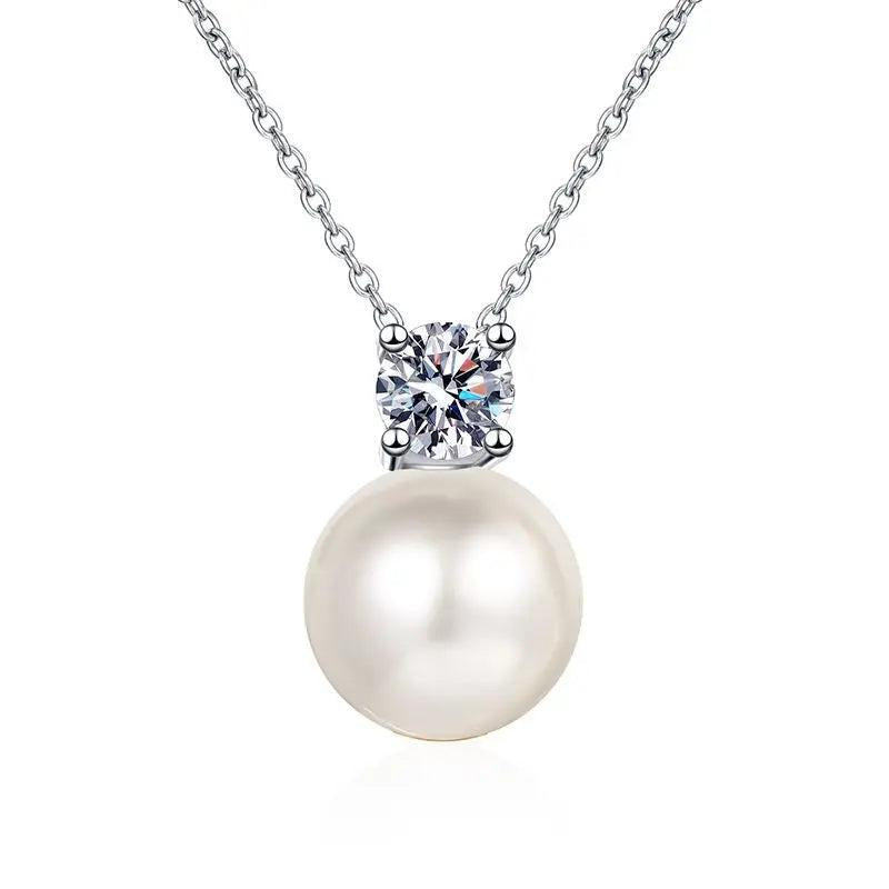 8mm Pearl 0.3CT Moissanite Necklace 925 Silver