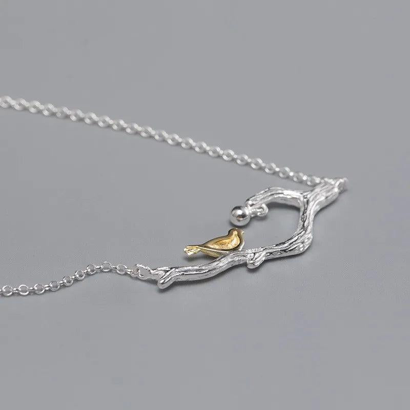 S925 Sterling Silver Branch Bird Necklace Female Ethnic Collarbone Chain
