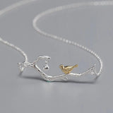S925 Sterling Silver Branch Bird Necklace Female Ethnic Collarbone Chain
