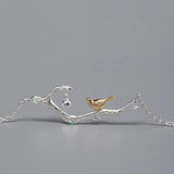 S925 Sterling Silver Branch Bird Necklace Female Ethnic Collarbone Chain