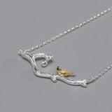 S925 Sterling Silver Branch Bird Necklace Female Ethnic Collarbone Chain