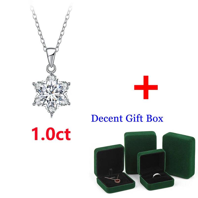 Silver Snowflake Necklace 1ct D VVS1 Moissanite Lab Diamond 14k Pendant