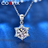 Silver Snowflake Necklace 1ct D VVS1 Moissanite Lab Diamond 14k Pendant