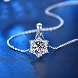 Silver Snowflake Necklace 1ct D VVS1 Moissanite Lab Diamond 14k Pendant