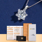 Silver Snowflake Necklace 1ct D VVS1 Moissanite Lab Diamond 14k Pendant