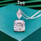 925 Silver Asher Cut Gem Engagement Pendant Necklace