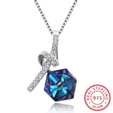 S925 Silver Square Crystal Pendant Necklace for Women Party