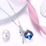 S925 Silver Square Crystal Pendant Necklace for Women Party