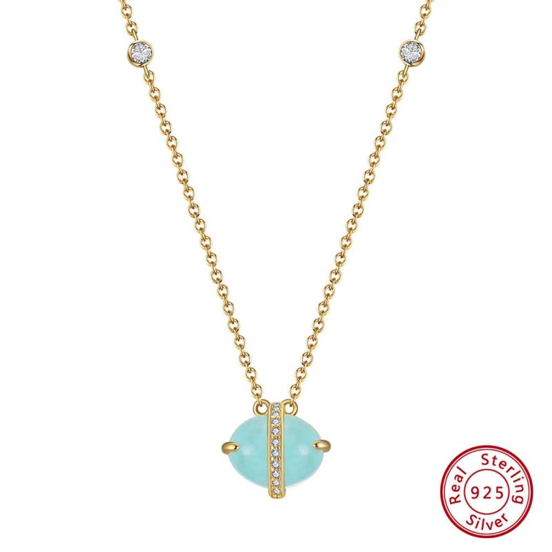 Aquamarine Planet Pendant Necklace 925 Sterling Silver Vintage Jewelry