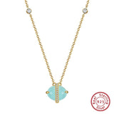 Aquamarine Planet Pendant Necklace 925 Sterling Silver Vintage Jewelry