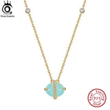 Aquamarine Planet Pendant Necklace 925 Sterling Silver Vintage Jewelry