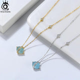 Aquamarine Planet Pendant Necklace 925 Sterling Silver Vintage Jewelry