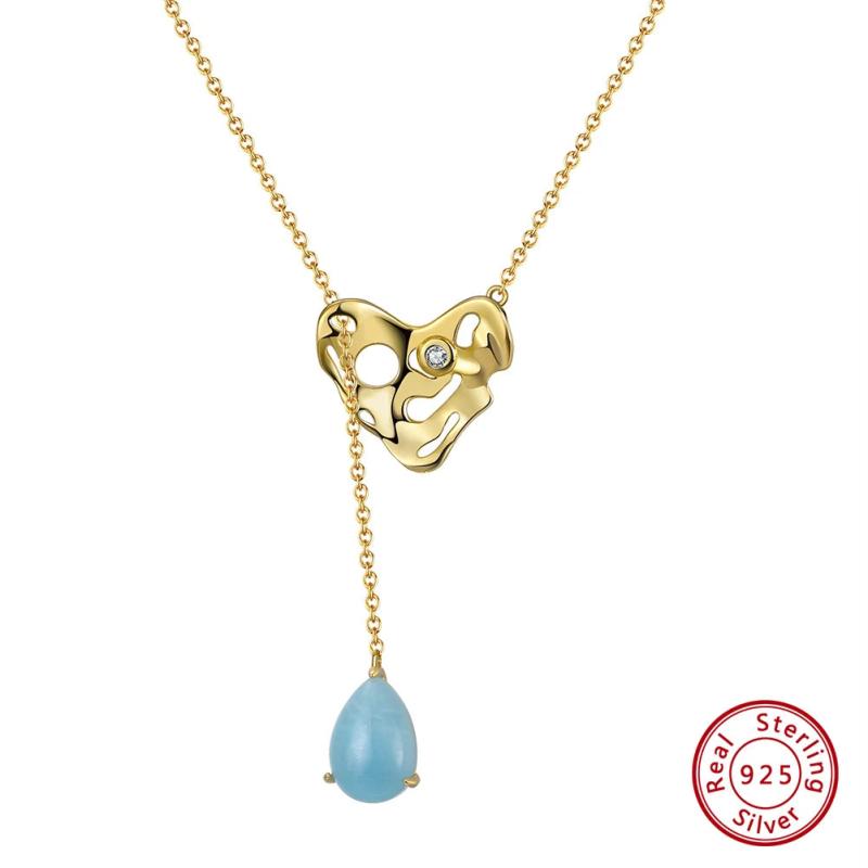 Sterling Silver Necklace with Aquamarine Gemstone Heart