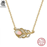 Opal Feather Necklace 925 Sterling Silver Gems Jewelry for Women and Girls