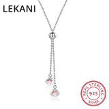 Austrian Crystal Bead Long Pendant Necklace with 925 Silver Chain
