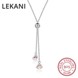 Austrian Crystal Bead Long Pendant Necklace with 925 Silver Chain
