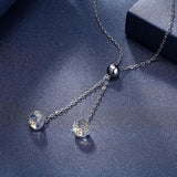 Austrian Crystal Bead Long Pendant Necklace with 925 Silver Chain