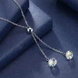 Austrian Crystal Bead Long Pendant Necklace with 925 Silver Chain