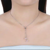 Austrian Crystal Bead Long Pendant Necklace with 925 Silver Chain