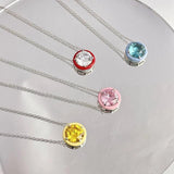 925 Silver Round Sapphire Pendant Necklace for Women