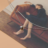 Sterling Silver Double Rows Lucky Ball Pendant Necklace