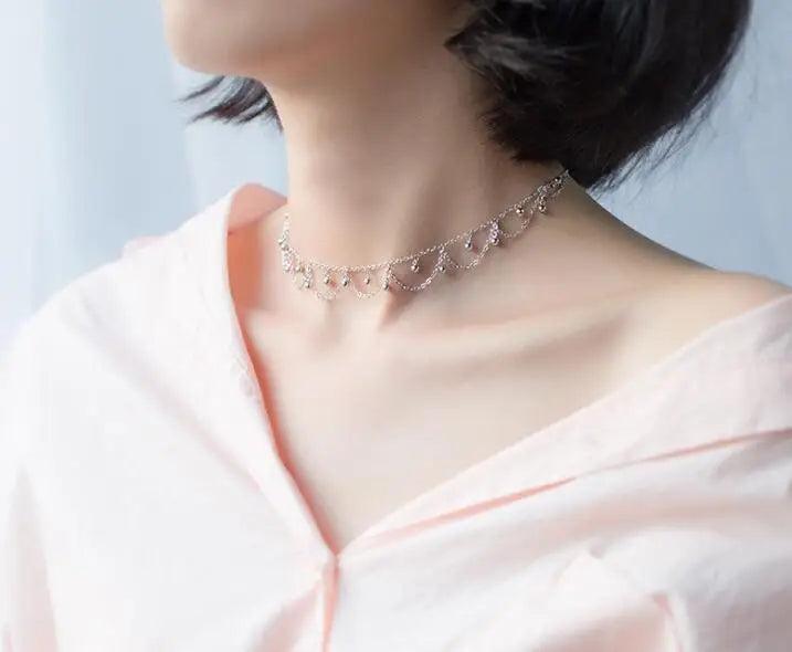 Bohemia Beads &Tassel Necklace Choker Charm 925 Sterling Silver