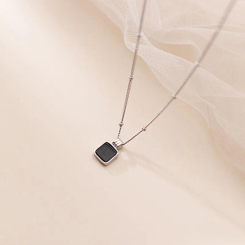 7mm Sterling Silver Square Pendant Chain Necklace C-D8546