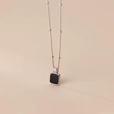 7mm Sterling Silver Square Pendant Chain Necklace C-D8546