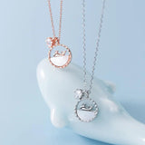 10mm Sterling Silver Dolphin Shell Circle CZ Necklace Pendant