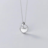 10mm Sterling Silver Dolphin Shell Circle CZ Necklace Pendant