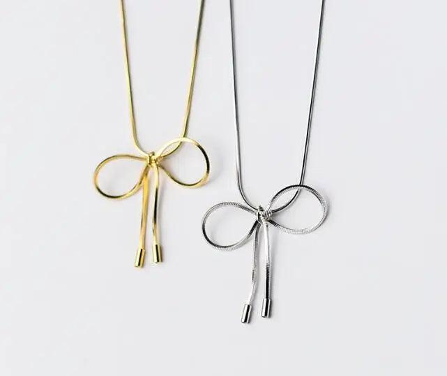 Real Silver Butterfly Knot Pendant Necklace