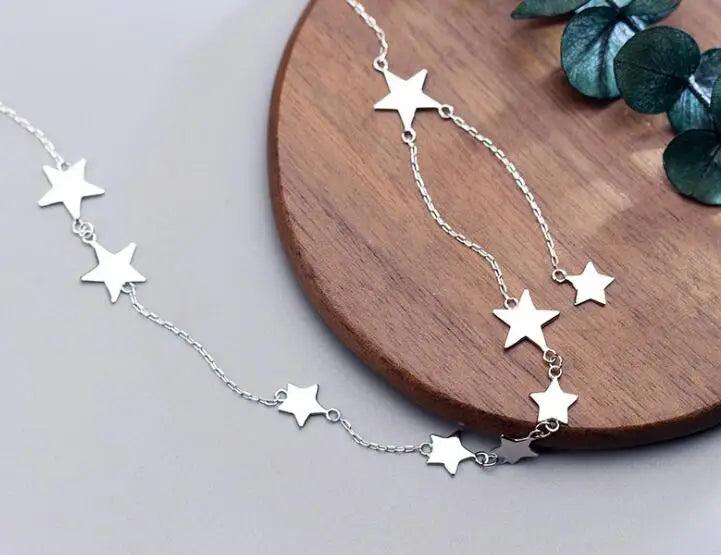 925 Sterling Silver Stars Pendant Choker Necklace