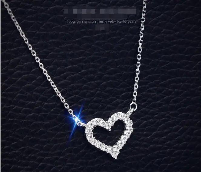 925-Sterling-Silver Hip Hop Mini CZ Open Heart Love Necklace Pendant