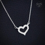 925-Sterling-Silver Hip Hop Mini CZ Open Heart Love Necklace Pendant