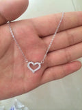 925-Sterling-Silver Hip Hop Mini CZ Open Heart Love Necklace Pendant