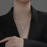 925 Sterling Silver Double Rows Lucky Bar & Oval cz set Necklace Pendant